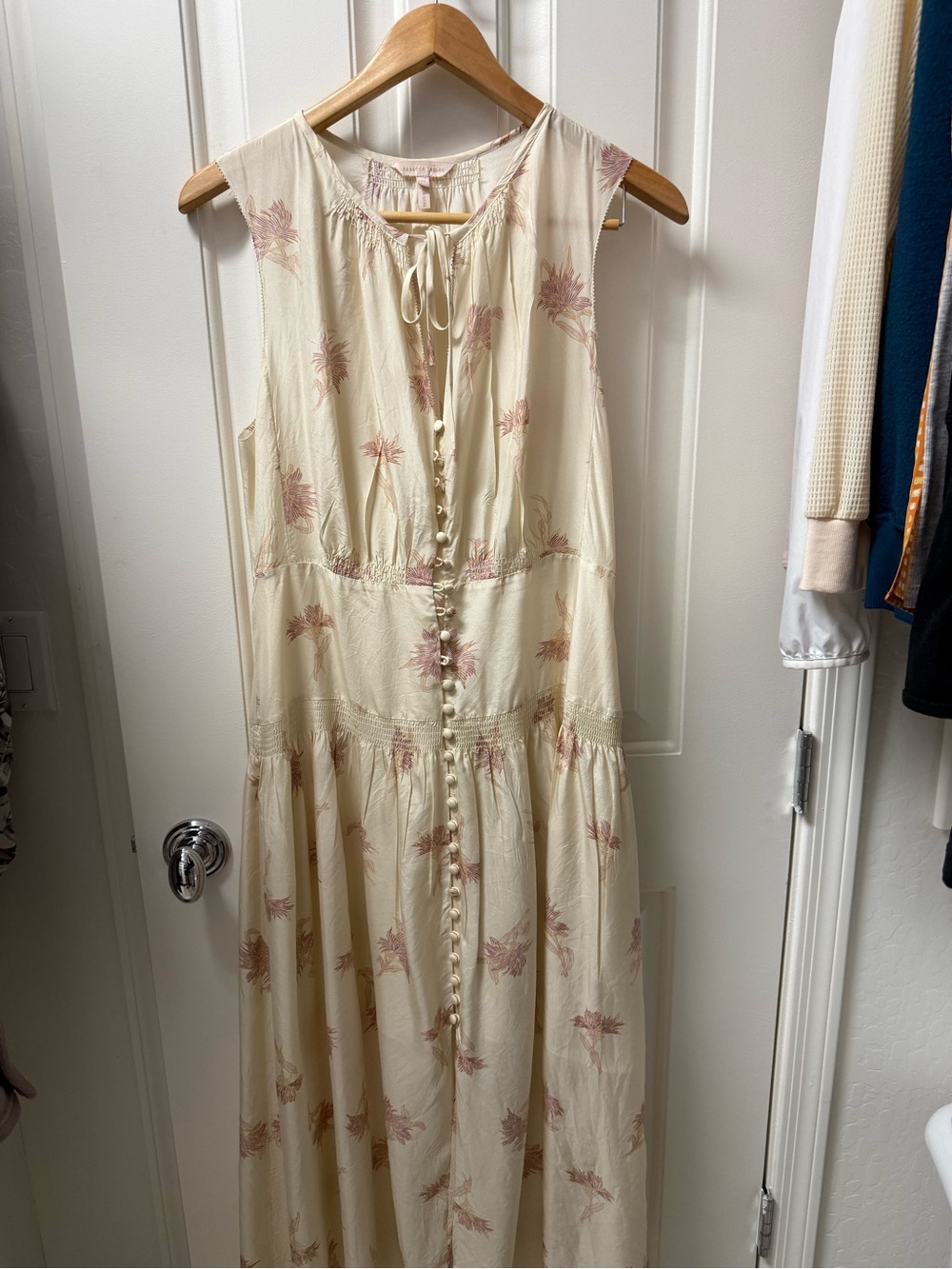 Rebecca Taylor Cream Maxi Dress with Pink Floral Print